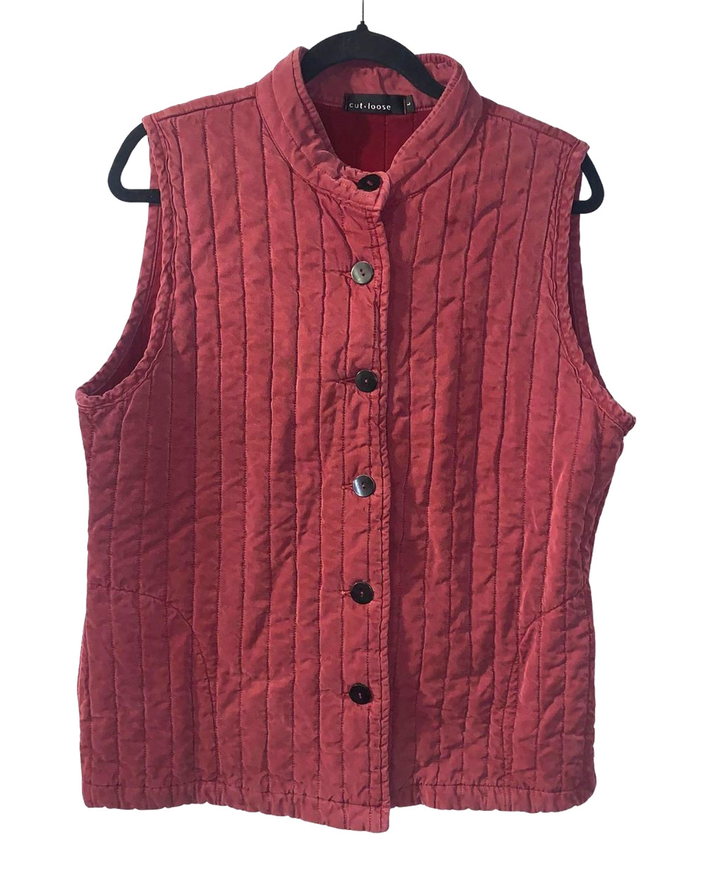 Cut Loose Womens Quilted Fall Vest Size L Washed Burgundy Relaxed Layering